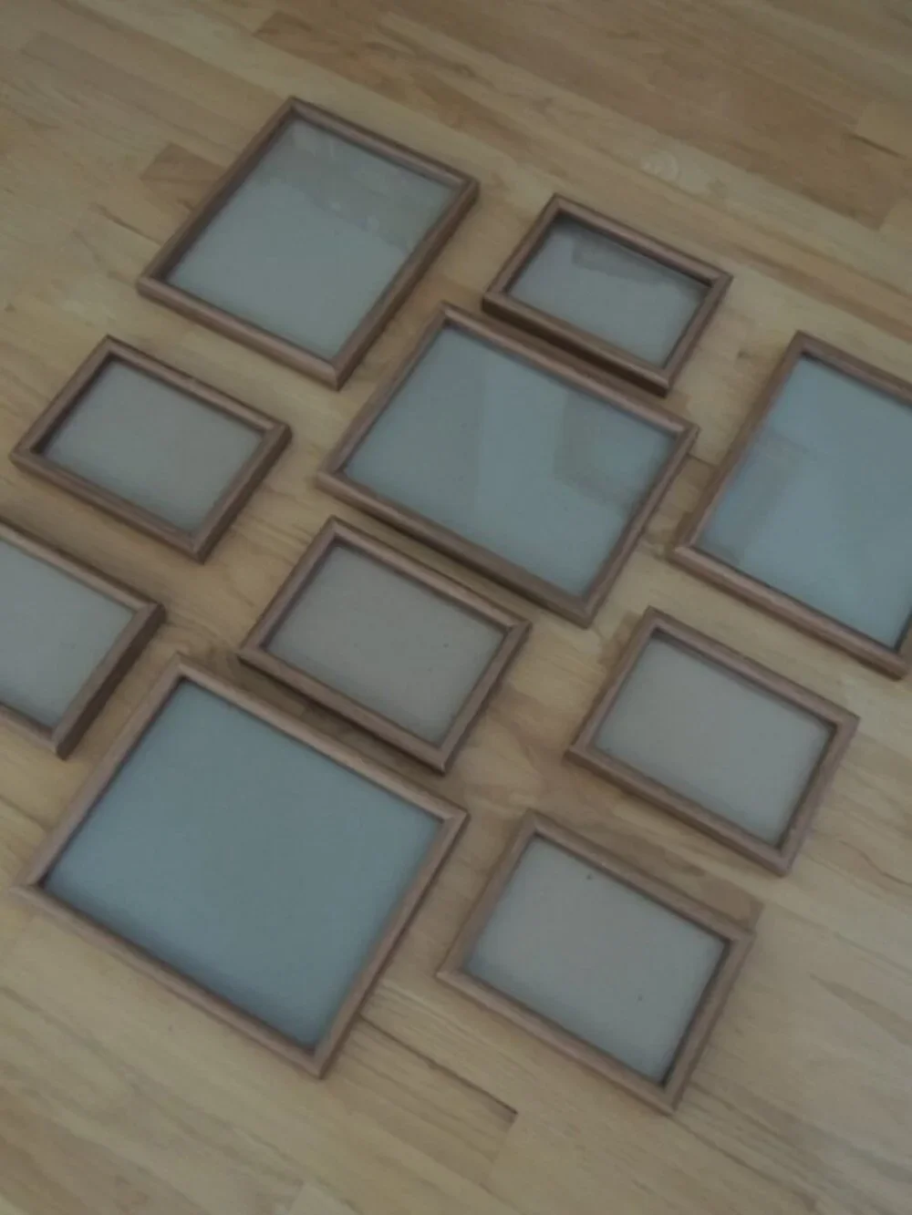 Oak Wood Frames 4 Large 6 Small Picture Photo Art Frames Lot of 10 - Vintage 70s